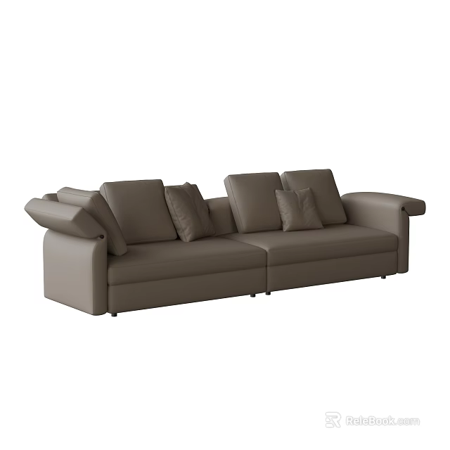 Modern Gray Leather Multi seat Sofa With Comfortable Cushions And Armrests 3d model