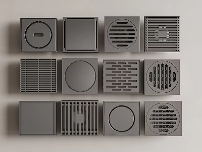 Various Floor Drain Cover Designs with Different Shapes and Grid Patterns 3d model
