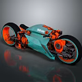MINIMAL Teal Motorcycle With Orange Wheels And Modern Futuristic Design