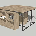 Modern Display Shelf With Wooden Top Black Metal Frame And Open Storage Compartments