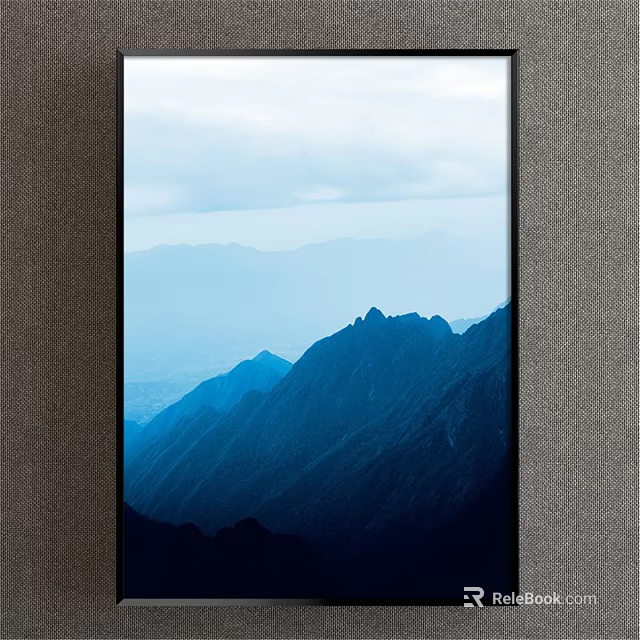Scenic Blue Mountain Landscape Painting With Cloudy Sky And Distant Peaks 3d model 