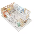 Indoor Kids Playground Equipment With Slide Mesh Structure Small House Cactus Decorations And White Granules