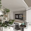 Modern Living Dining Room Interior With Large TV Comfortable Sofa Green Plants Open Design