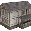 Traditional Rustic Two Story Wooden House With Balcony Fence And Stone Base