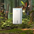 White Daily Use Dehumidifier In Natural Surroundings With Green Plants