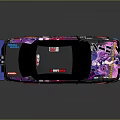 Modified Race Car Featuring Vibrant Colorful Graphics And Blue Rear Spoiler