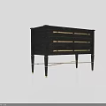 Elegant Black Console Cabinet With Golden Handles Legs And Wooden Drawers