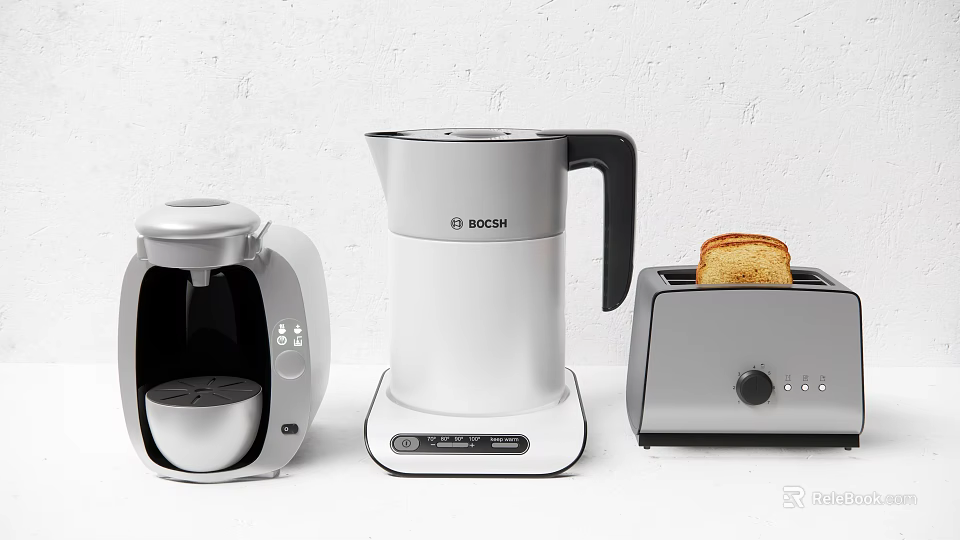 Essential Modern Kitchen Appliances With Coffee Maker Electric Kettle And Toaster 3d model 