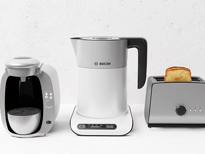 Essential Modern Kitchen Appliances With Coffee Maker Electric Kettle And Toaster 3d model