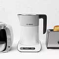 Essential Modern Kitchen Appliances With Coffee Maker Electric Kettle And Toaster