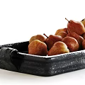 Fresh Ripe Pears Arranged on Two Black Ceramic Trays with Handles