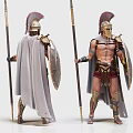 Ancient Greek Warriors In Traditional Armor With Spear Shield And Cloak