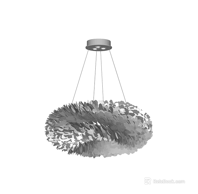 Modern Artistic Chandelier With Circular Shade And Leaf Like Decorative Elements 3d model 