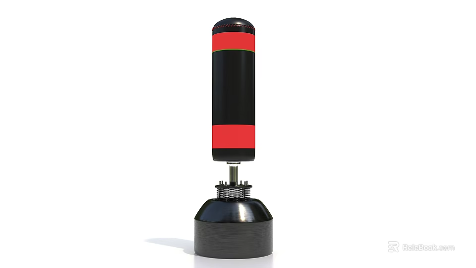 Red And Black Striped Safety Bollard With Solid Black Base Structure 3d model 