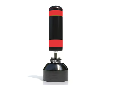 Red And Black Striped Safety Bollard With Solid Black Base Structure 3d model