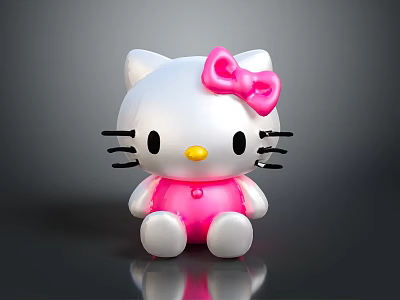 Cute Hello Kitty Stuffed Toy With White Body Pink Bow Black Whiskers And Yellow Nose 3d model