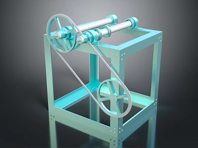 Light Blue Industrial Mechanical Device With Metal Frame Horizontal Rollers And Wheels 3d model