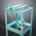 Light Blue Industrial Mechanical Device With Metal Frame Horizontal Rollers And Wheels 3d model