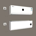 Midea White Wall Mounted Air Conditioner Fan Two Units on Beige Wall with Power Socket 3d model