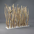 Stone Wood Art Sculpture With Natural Curved Branches And White Base