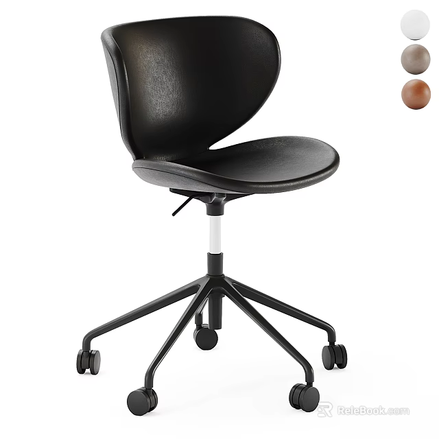 Black Leather Office Chair With Swivel Function Five Star Base And Rolling Casters 3d model 