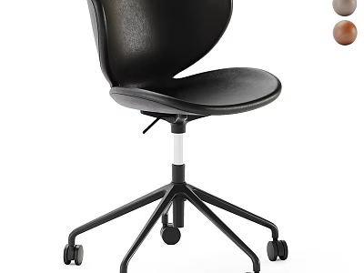 Black Leather Office Chair With Swivel Function Five Star Base And Rolling Casters 3d model