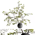 Modern Gray Striped Vase with Green Branches and Small Berries