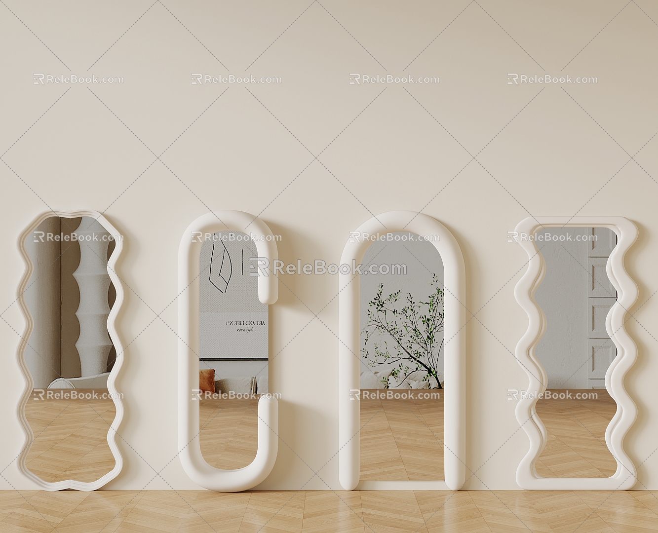 Modern Cream Style Mirror Full-length Mirror 3d model