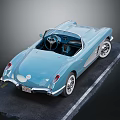 Light Blue Classic Convertible Car with White Wheels and Red Taillights Parked on Road