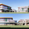 Modern Commercial Street Architecture With Glass Facade And Green Lawn Outdoor Space