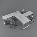 Modern Office Desk and Chair Set With White Tabletop Black Seats and Metal Frame
