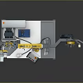 Industrial Material Handling Machine With Yellow Reel Mechanism And Control Panel On Workbench