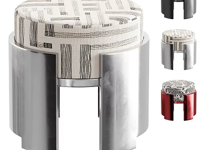 Modern Stool With Geometric Pattern Fabric Seat And Metal Legs In Multiple Colors 3d model