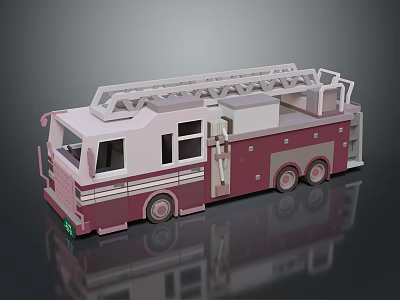 Pink and White Electric Toy Fire Truck with Ladder and Doors for Kids Play Vehicle 3d model