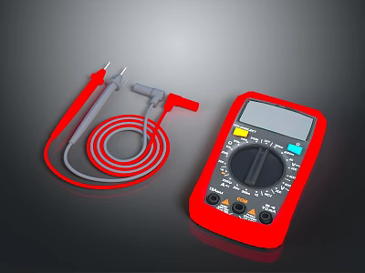 Digital Multimeter With Red And Gray Test Leads For Electronic Measurement Tasks 3d model