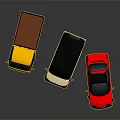 3D Rendered Cars Including Yellow Truck Beige Minivan And Red Sports Car