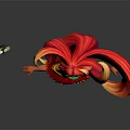 Fantasy Game Movie Character With Red Feather Decoration Red Yellow Hair And Green White Prop