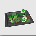 Clover Shaped Green Cookies And Cup Decorations On Festive Metal Tray