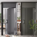 Stylish Modern Black Security Door Design With Vertical Lines In Indoor Room Setting