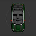 Green Compact Convertible Car With Black Roof Red Side Mirrors And Round Headlights