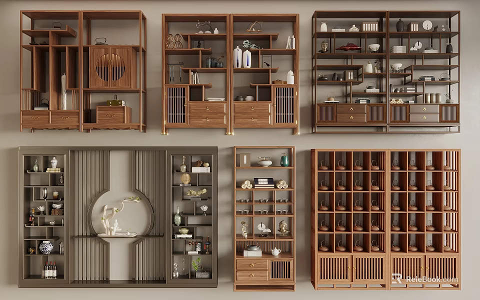 Various Designs Of Wooden Curio Cabinet With Storage Compartments For Home Decor Living Room 3d model 