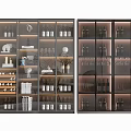Modern Wine Cabinet With Glass Door And Layered Shelves For Wine Bottles Glassware
