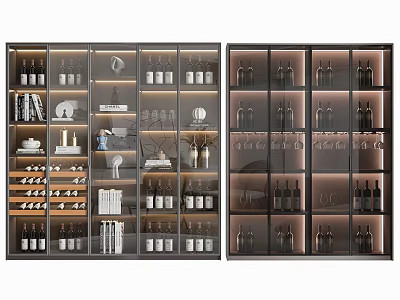 Modern Wine Cabinet With Glass Door And Layered Shelves For Wine Bottles Glassware 3d model