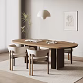Modern Oval Wooden Dining Table And Chairs With Light Seats Pendant Light Potted Plant