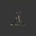 Ancient Arbor Tree Stump with Green Shrubs on Square Base and Snow