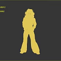Woman in Orange Flared Pantsuit with Red Curly Hair Posing on Gray Background