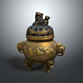 Antique Bronze Decorative Furniture Ornament With Animal Carvings Lid Handles And Three Legs