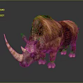 Brown and Red Furred Rhinoceros with Long Horn Standing on Dark Background