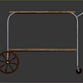 Two Tiered Wooden Cart With Metal Frame And Brown Rolling Wheels Design