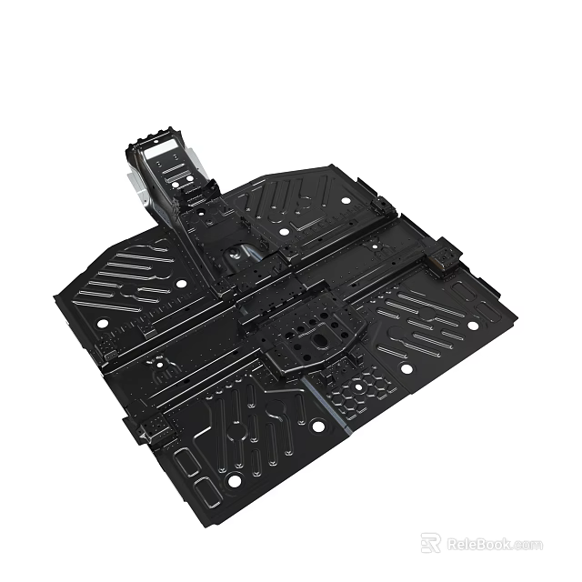 Black Metal Mechanical Framework With Precision Holes And Structural Grooves 3d model 